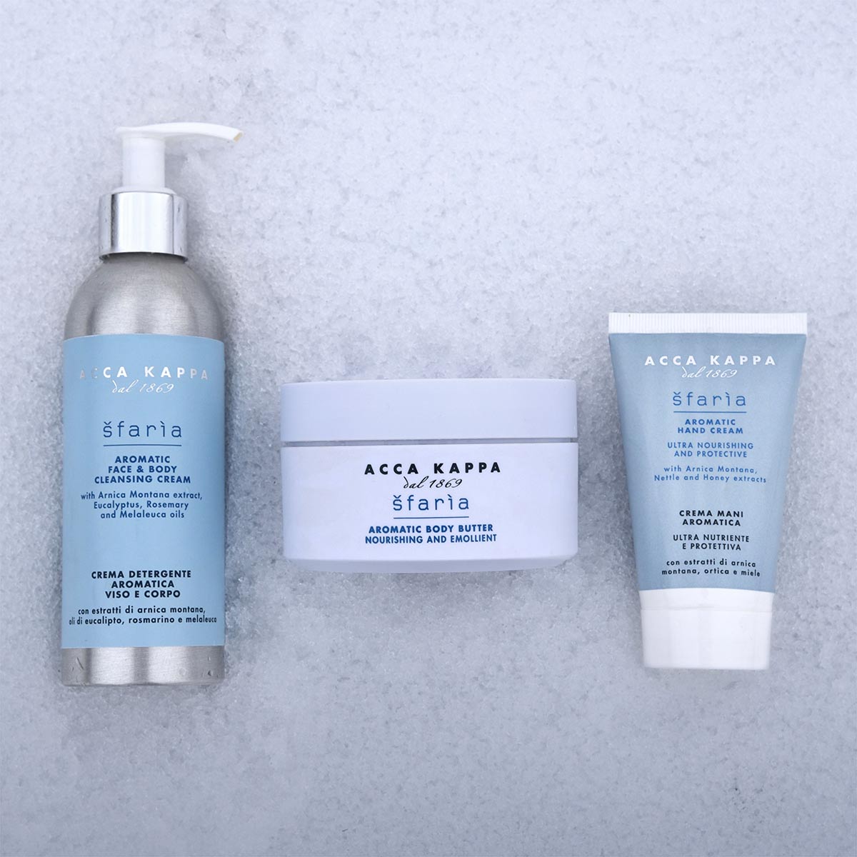 sfaria face and body cream, body butter and hand cream from Acca Kappa